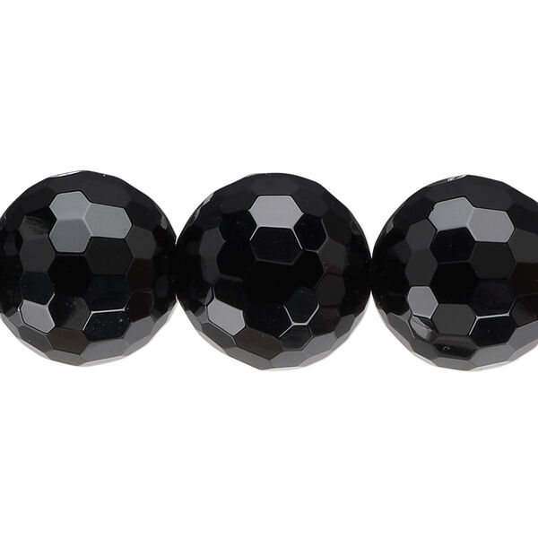 Bead, black onyx (dyed), 16mm faceted round, B grade, Mohs hardness 6-1/2 to 7. Sold per 15-1/2" to 16" strand. image number 0