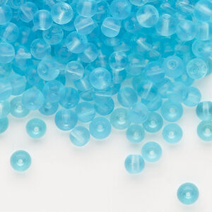 Bead, glass 1pkg1, translucent aqua blue, 4mm round, 4 ounces.