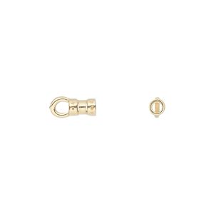 Crimp end, JBB Findings, gold-plated pewter (tin-based alloy), 5x3mm tube with loop, 1.7mm inside diameter. Sold per pkg of 4.