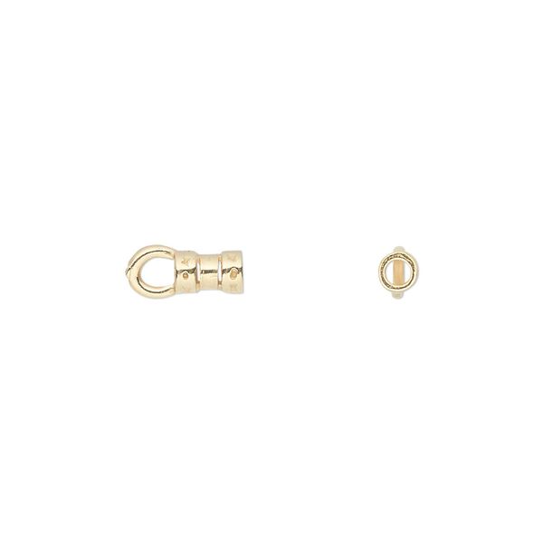 Crimp end, JBB Findings, gold-plated pewter (tin-based alloy), 5x3mm tube with loop, 1.7mm inside diameter. Sold per pkg of 4. image number 0