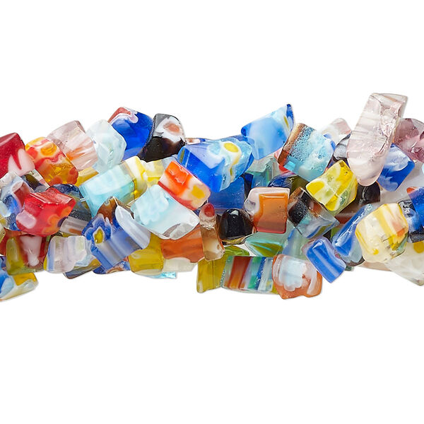 Bead, millefiori glass, translucent multicolored, small chip. Sold per pkg of (3) 32-inch strands. image number 0