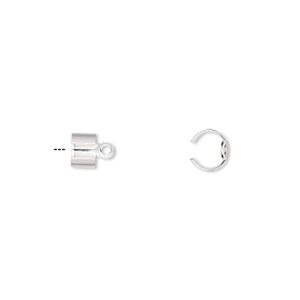 Cord end, fold-over, silver-plated steel, 9x6mm, 7.5mm inside diameter. Sold per pkg of 20.