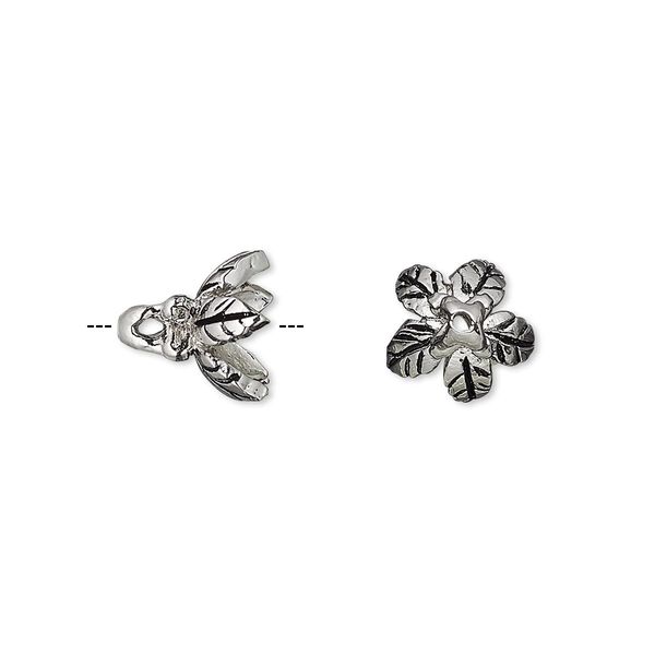 Bead cap, antique silver-plated bronze, 10x10mm leaf, fits 8-10mm bead. Sold individually. image number 0