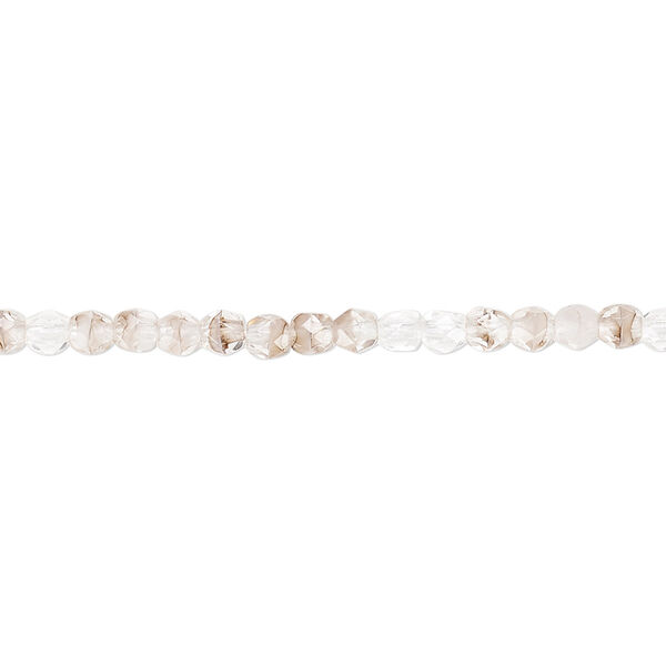 Bead, Czech fire-polished glass, crystal and brown, 3mm faceted round. Sold per 15-1/2" to 16" strand, approximately 130 beads. image number 0