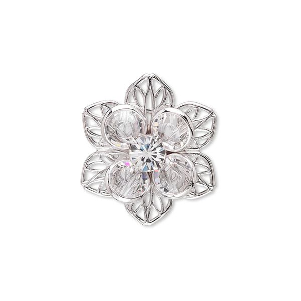 Sew-on 1pk crystal rhodium finish, Crystal Passions® 22x20mm flower 62007 image number 0