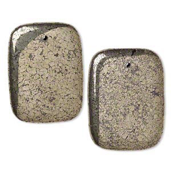 Focal, pyrite (stabilized), 40x30mm rectangle, B grade, Mohs hardness 6 to 6-1/2. Sold per pkg of 2. image number 0