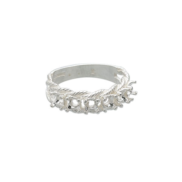 Ring, Sure-Set™, sterling silver, braided band with (6) 3.5mm 4-prong round settings, size 8. Sold individually. image number 0