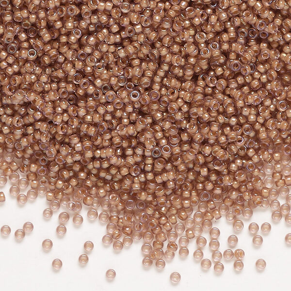 Seed bead, Miyuki, glass, pkg/35g, #15 rocaille, translucent cinnamon-lined luster pink (RR-337). image number 0