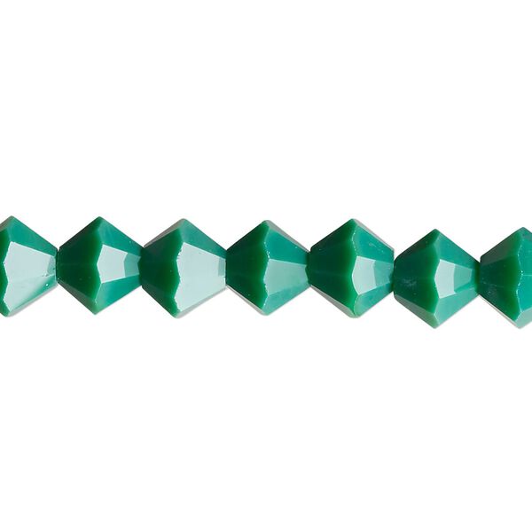 Bead, glass, opaque forest green, 8mm bicone with 0.6-0.8mm hole. Sold per 15-1/2" to 16" strand. image number 0