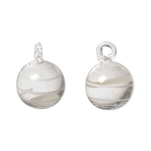 Drop, lampworked glass, grey and clear, swirl, 14mm round. Sold per pkg of 2.