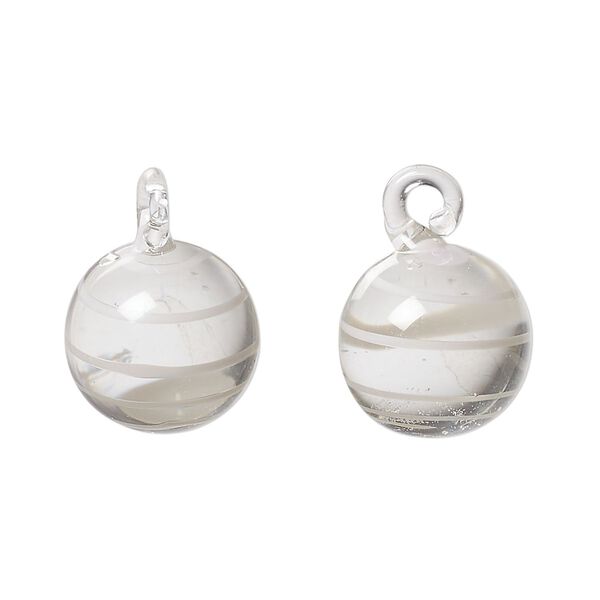 Drop, lampworked glass, grey and clear, swirl, 14mm round. Sold per pkg of 2. image number 0