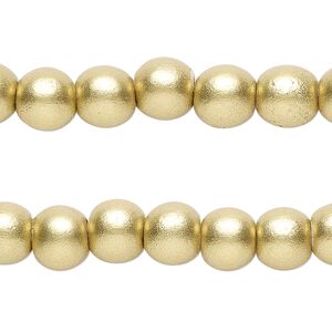 Taiwanese cheesewood 1pkg2, hand-cut painted round bead 15.5-16 inch metallic yellow gold 8mm