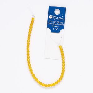 Bead, glass, translucent yellow, 4mm round with 0.6mm hole. Sold per 7-inch strand.