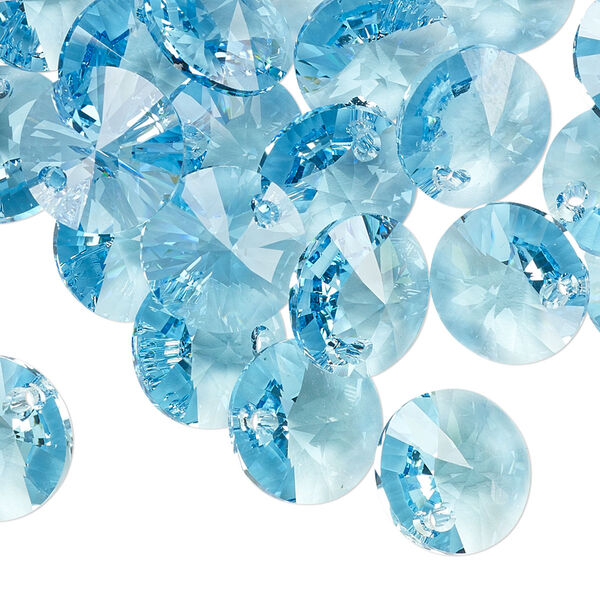 Drop 12pk aquamarine, Crystal Passions® 12mm pendant mini disk 6428 image number 1