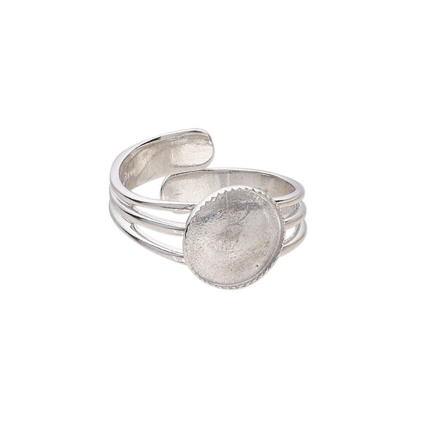 Ring, Almost Instant Jewelry®, sterling silver, 11mm wide with 10mm round glue-in setting, adjustable from size 7 to 9. Sold individually. image number 0