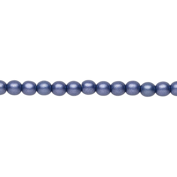 Bead, Czech glass druk, opaque satin dark purple, 4mm round. Sold per 15-1/2" to 16" strand. image number 0