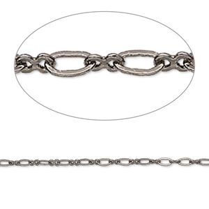 Chain 1pkg1 gunmetal-plated figure 8, 2mm, brass 5 foot unfinished