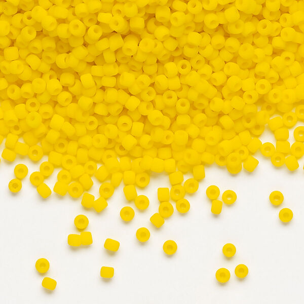 Seed bead, Dyna-Mites™, glass, pkg/1/2kg, #11 round, opaque matte dark yellow, (732MA 11/0 RR). image number 0