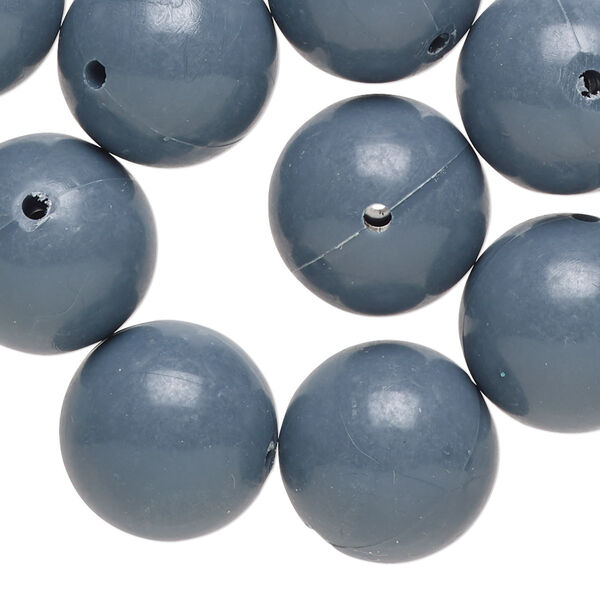 Bead, vintage German acrylic, opaque dark grey, 16mm round. Sold per pkg of 12. image number 0