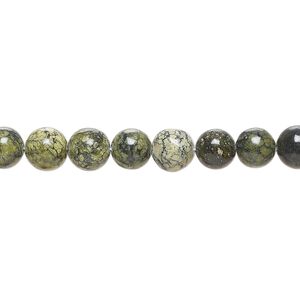 Russian serpentine 1pkg1, round bead natural 15 inch 5-8mm