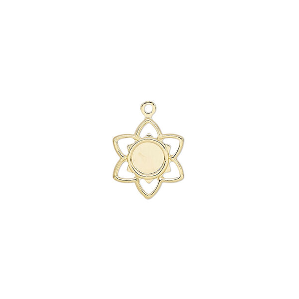 Charm, gold-plated brass, 11mm flower with 4mm round setting. Sold per pkg of 10. image number 0