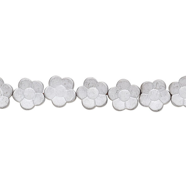 Bead, electroplated Hemalyke™, matte silver, 8mm flower. Sold per 15-1/2" to 16" strand. image number 0