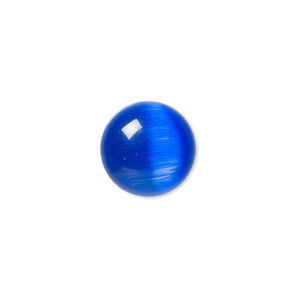 Cabochon, cat's eye glass (fiber optic glass), blue, 14mm calibrated round, quality grade. Sold per pkg of 10.