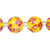Bead, glass 1pkg8, yellow / red / gold, 14mm round with hand-painted flower. image number 0