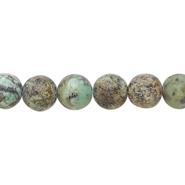 Bead, African "turquoise" (jasper) (dyed), matte green and blue, 8mm round, C grade, Mohs hardness 6-1/2 to 7. Sold per 8-inch strand, approximately 25 beads. image number 0