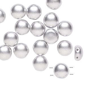 Bead, Preciosa Candy™, Czech pressed glass, opaque satin silver, 8mm candy with (2) 0.8-0.9mm holes. Sold per pkg of 20.