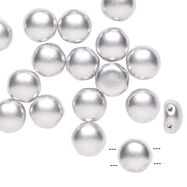Bead, Preciosa Candy™, Czech pressed glass, opaque satin silver, 8mm candy with (2) 0.8-0.9mm holes. Sold per pkg of 20. image number 0