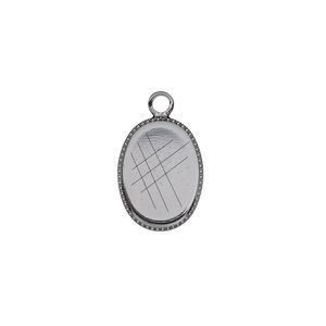 Drop, gunmetal-plated brass, 15x11mm oval with beaded edge and 14x10mm oval bezel setting. Sold per pkg of 6.