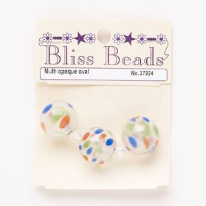 Bead, glass, pkg/3, 19mm round, translucent clear and multicolored.