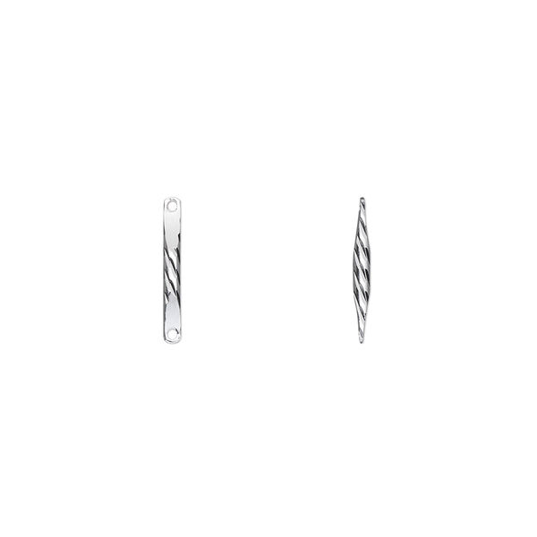 Link, silver-plated brass, 12x2mm twisted bar. Sold per pkg of 50. image number 0
