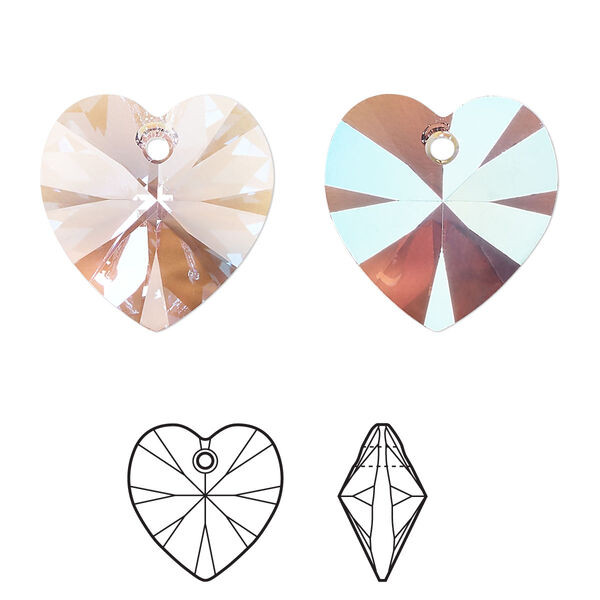 Drop 2pk light amethyst shimmer, Crystal Passions® 18mm pendant heart 6228 image number 0