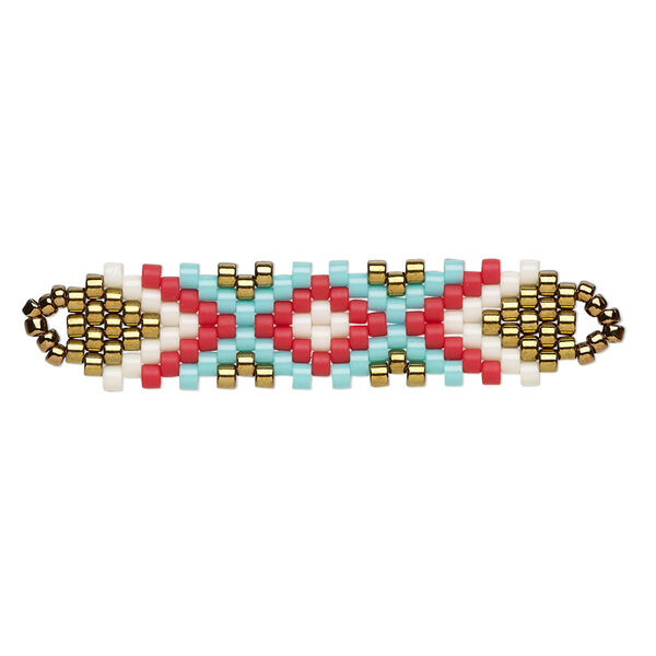Focal, Creative Touch, glass, bronze / turquoise blue /multicolored, 35x9mm double-sided rectangle. Sold individually. image number 0
