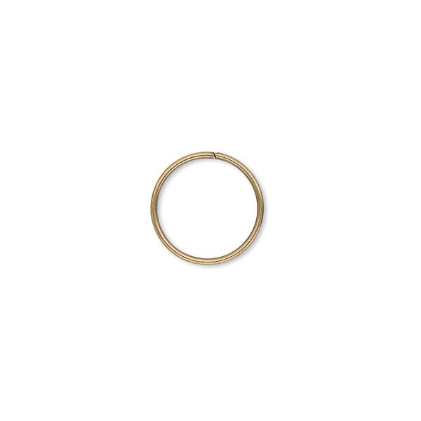 Jump ring, antique gold-plated brass, 12mm round, 10.4mm inside diameter, 20 gauge. Sold per pkg of 100. image number 0