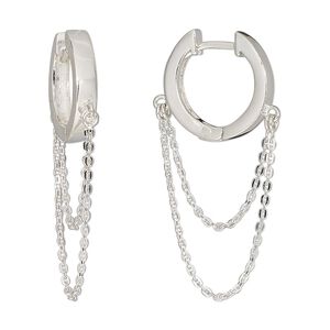 Earring hoop 1pkg2 sterling silver, 14mm round / 21mm drape / 1mm chain / square tube / hinged, 18 gauge 1 pair
