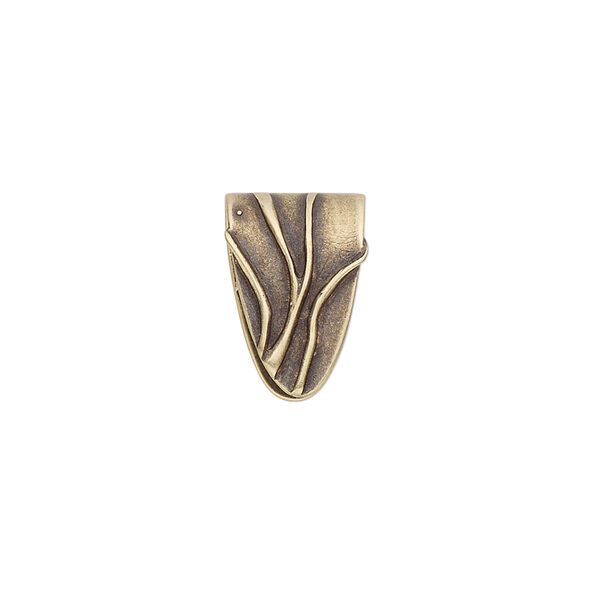 Bail, JBB Findings, ice-pick, antiqued brass, 15x10mm shield with lines, 11.5mm grip length. Sold individually. image number 0