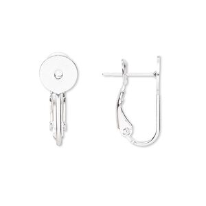 Earring 1pkg10 silver-plated, 18.5mm hinged / 8mm pad / 8mm round setting, 21 gauge brass 5 pair