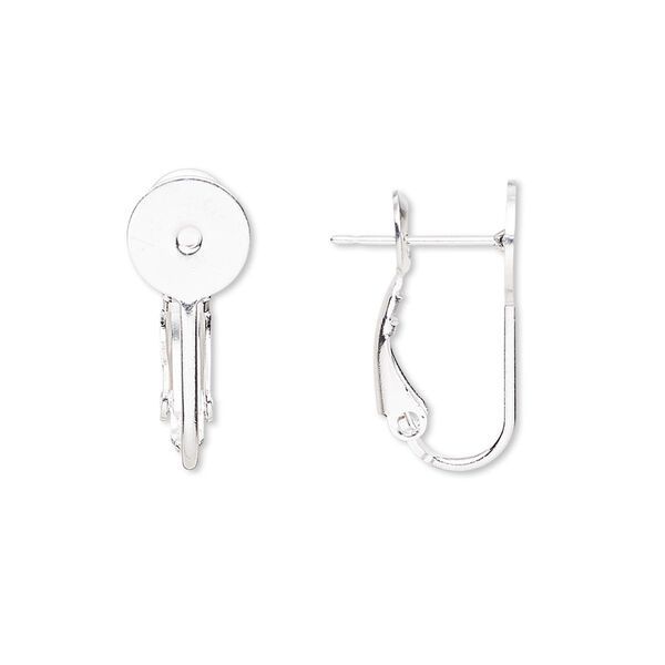 Earring 1pkg10 silver-plated, 18.5mm hinged / 8mm pad / 8mm round setting, 21 gauge brass 5 pair image number 0