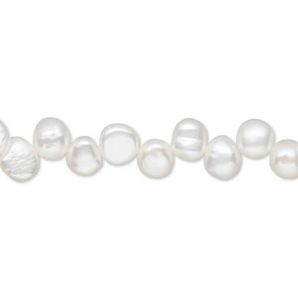 Pearl, cultured freshwater (bleached), white, 5x5mm-6x5mm top-drilled flat-sided rice, C grade, Mohs hardness 2-1/2 to 4. Sold per 15-inch strand. image number 0