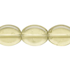 Bead, glass, transparent smoky lemon, 16x13mm-17x14mm flat oval. Sold per 18-inch strand, approximately 25 beads.