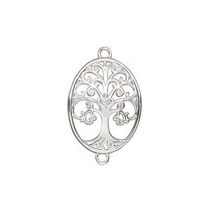 Link, antiqued sterling silver, 20x15.5mm curved tree of life. Sold individually.
