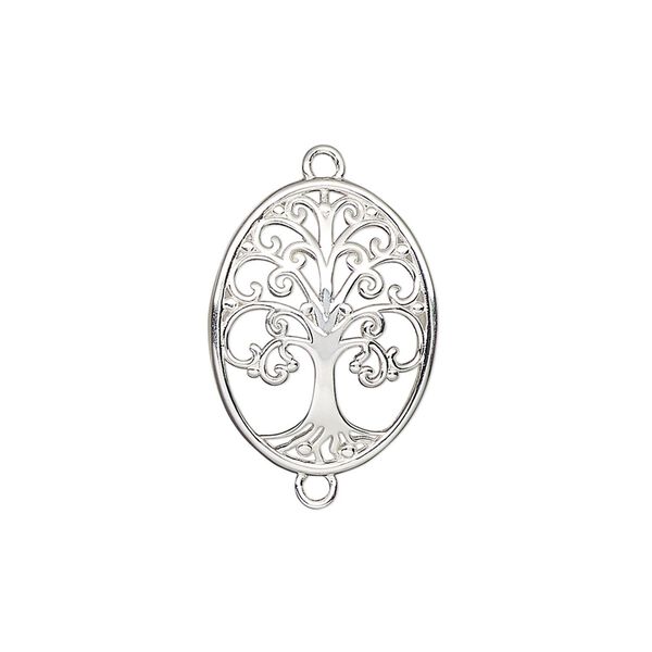 Link, antiqued sterling silver, 20x15.5mm curved tree of life. Sold individually. image number 0
