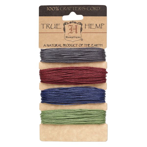 Cord, Hemptique®, polished hemp, assorted Earthy pastels, 1mm diameter, 20-pound test. Sold per (4) 30-foot sections. image number 0
