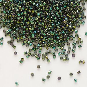 Seed bead, Delica®, glass, pkg/250g, #11 round, opaque metallic iris dark green (DB-0027).