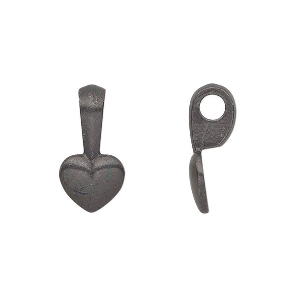 Bail, TierraCast®, glue-on, black-plated pewter (tin-based alloy), 19x9mm with 10x9mm smooth heart flat base. Sold per pkg of 2. image number 0