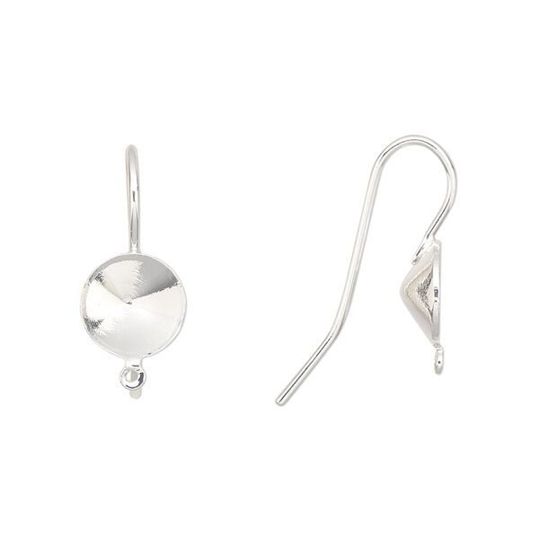 Ear wire fishhook 1pkg10 Almost Instant Jewelry®, 20mm / SS39 rivoli glue-in setting / closed loop, 19 gauge silver-finished brass 5 pair image number 0