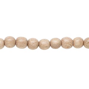 Bead, corkwood tree wood (waxed), 5-6mm hand-cut round. Sold per pkg of (2) 15-1/2 to 16-inch strands.
